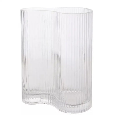 Hestia Clear Ribbed Glass Vase - Large - 24x19x12cm