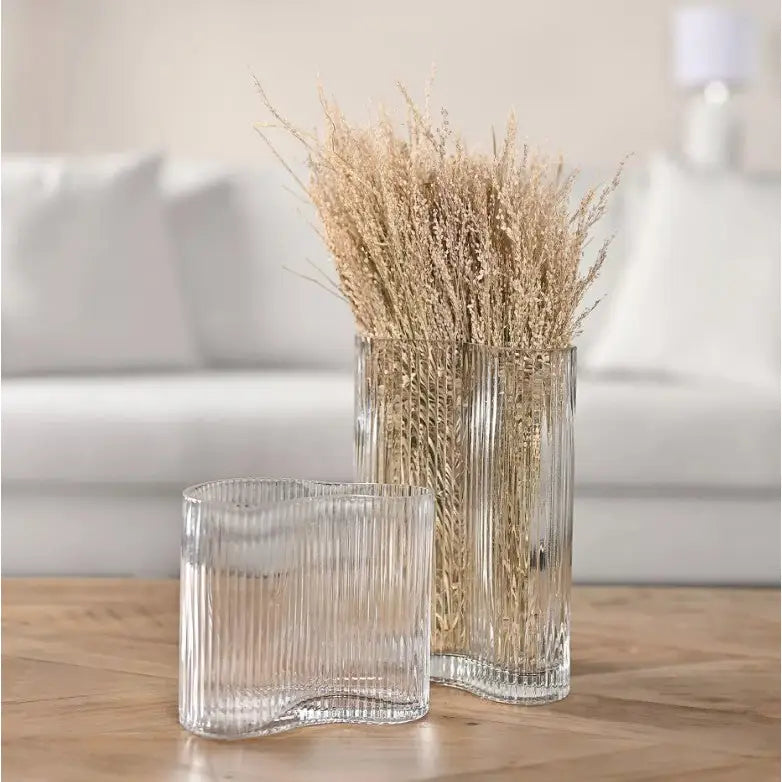 Hestia Clear Ribbed Glass Vase - Large - 24x19x12cm