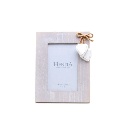 Hestia Grey & White Rustic Wooden Hearts Frame - 4 X 6 -