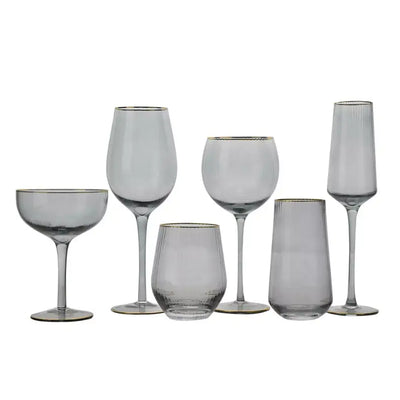 Hestia Set of 2 Grey Glasses with Gold Rim - Giftware >>