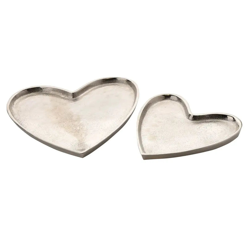 Hestia Silver Metal Set of 2 Heart Display Trays - Homeware
