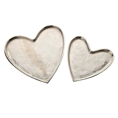 Hestia Silver Metal Set of 2 Heart Display Trays - Homeware