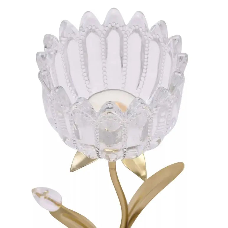 Hestia Single Stem Candle Holder With Clear Glass On Gold