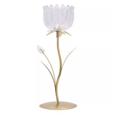 Hestia Single Stem Candle Holder With Clear Glass On Gold