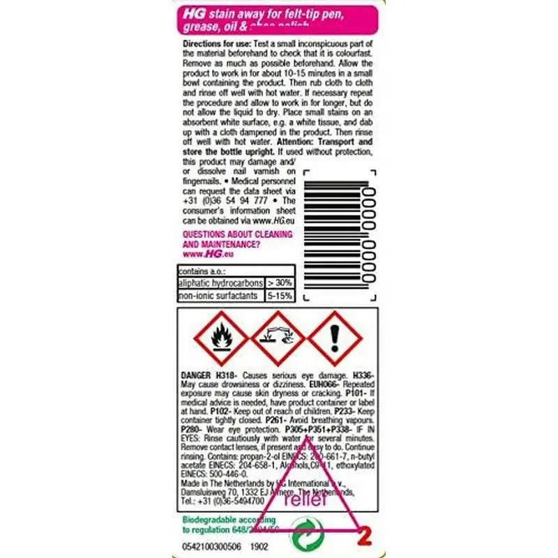 HG Laundry Room - Stain Away No.2 50ml - Cleaning Products