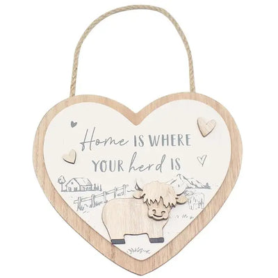 Highland Cow Heart Plaque Home - Giftware >> Other Gifts