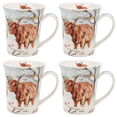 Highland Cow Jennifer Rose Christmas Gift Box 4 Mugs