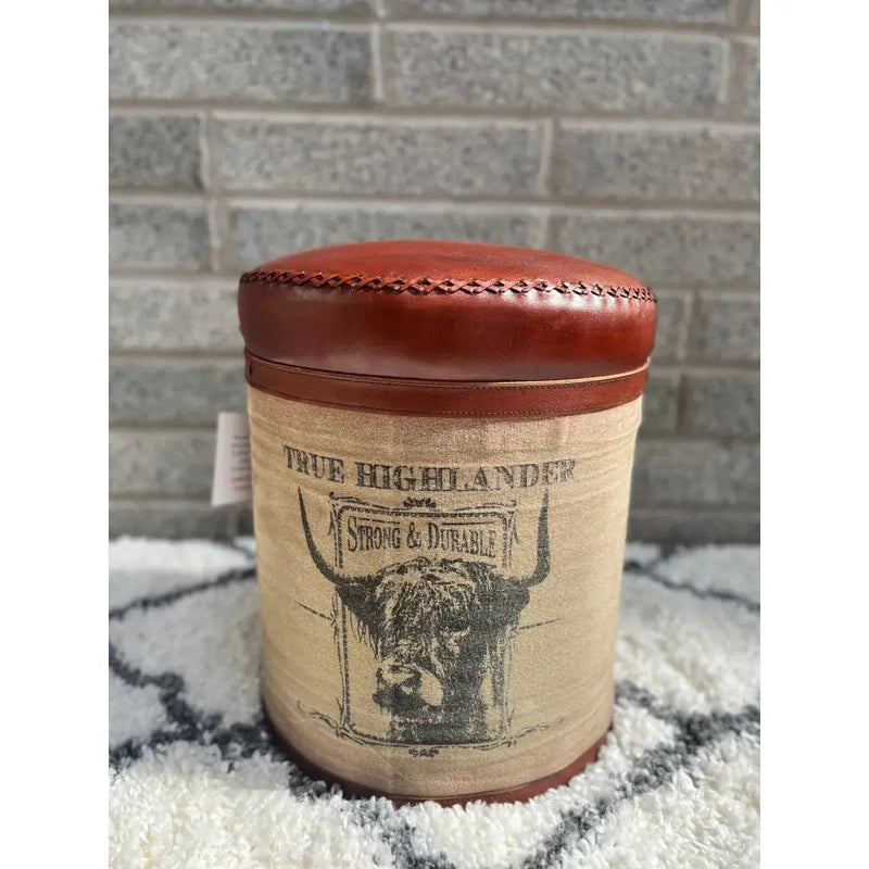 Highland Herd Tin &n Leather Stool - Homeware