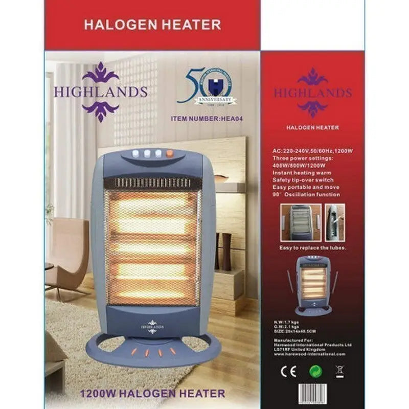 Highlands 1200W Halogen Heater With Replaceable Halogen