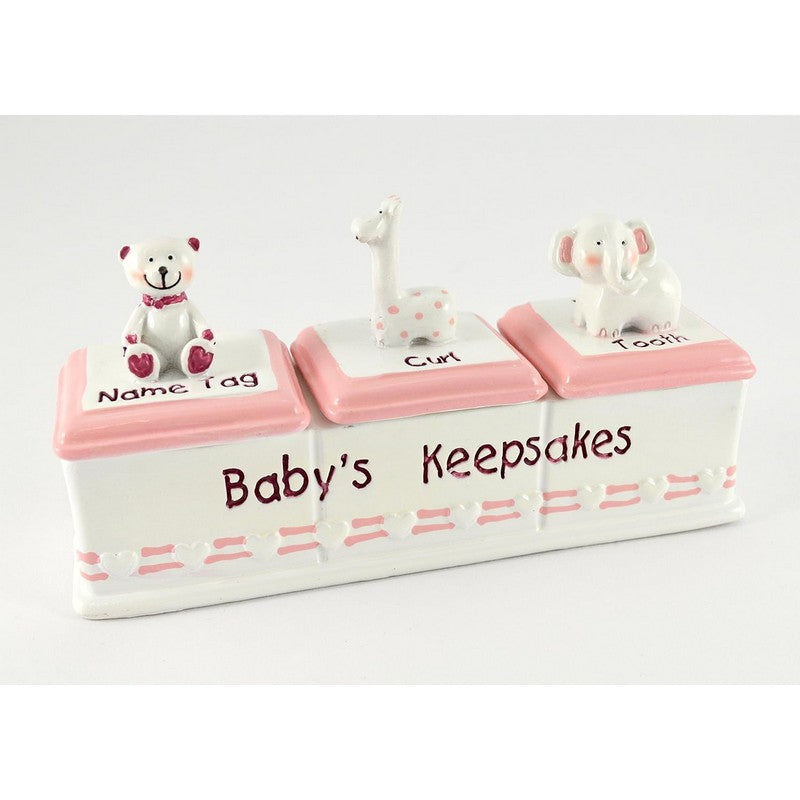 Baby Girl Triple Keepsake - Name Tag, Tooth & Curl