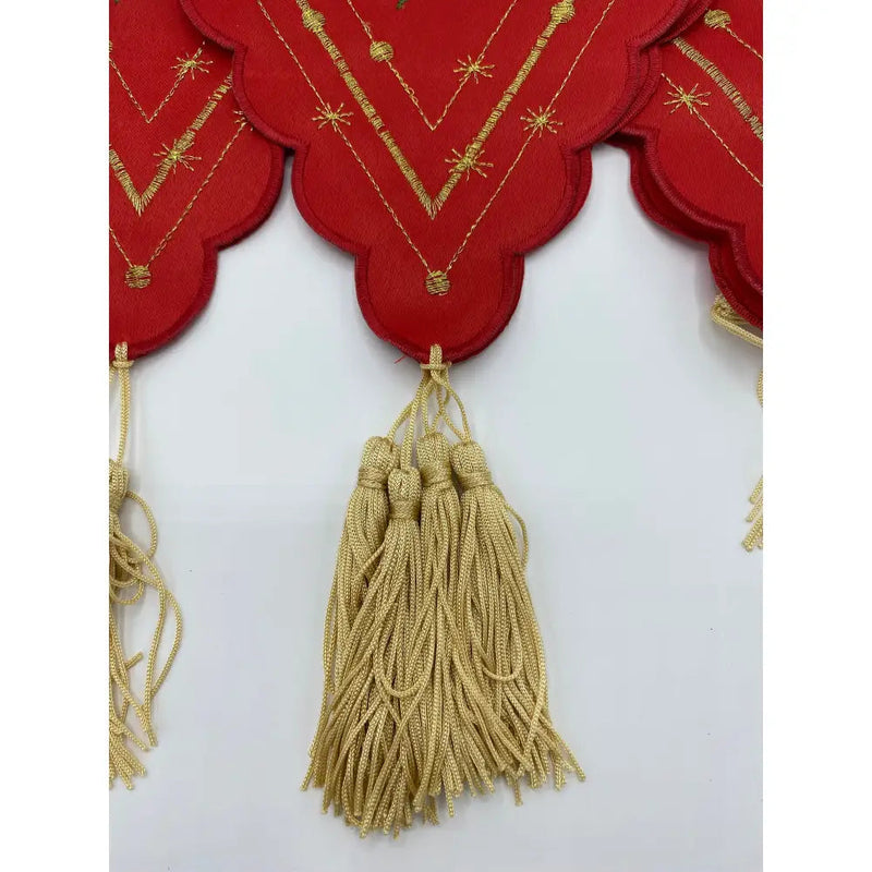 Holly Christmas Mantel Runner With Gold Tassels - Christmas