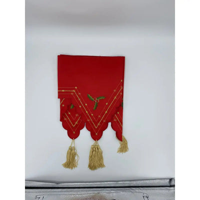 Holly Christmas Mantel Runner With Gold Tassels - Christmas