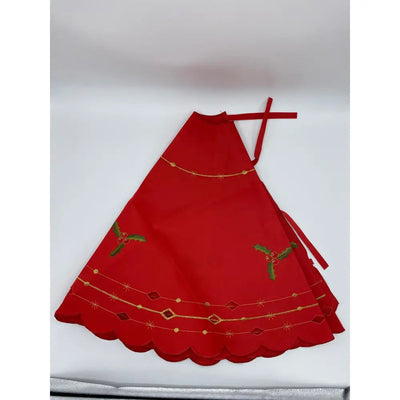Holly Christmas Tree Skirt 100cm Circumference Red -