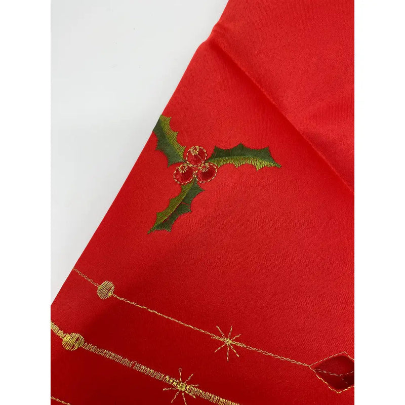 Holly Christmas Tree Skirt 100cm Circumference Red -