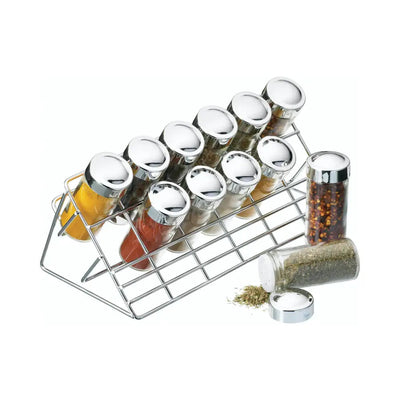 Home Made Chrome Plated Spice Rack Set (12 Jars) -