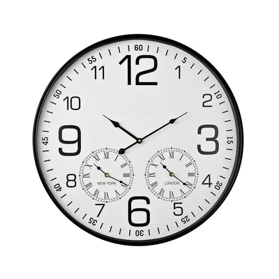 Hometime Black Cased Triple Dialled Clock 60cm - Wall Clocks