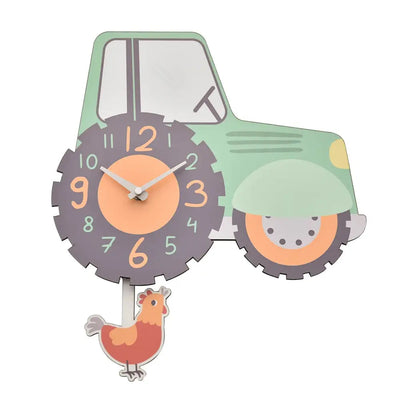 Hometime Kids Wooden Tractor Wall Clock with Pendulum -