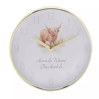Hometime Wall Clock 20cm - Highland Cow - Homeware >>