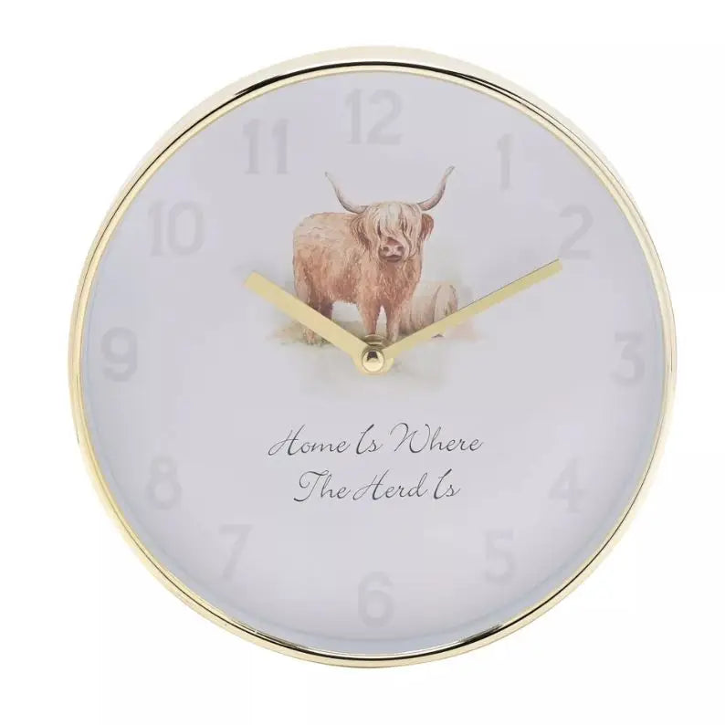 Hometime Wall Clock 20cm - Highland Cow - Homeware >>
