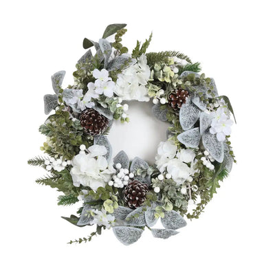 Hydrangea Wreath White 60cm - Seasonal & Holiday Decorations