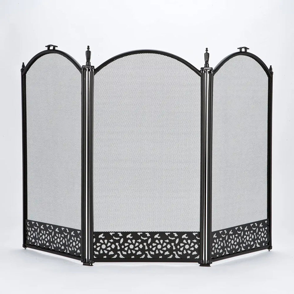 Inglenook 3 Panel Decorative Black Fire Screen Guard -