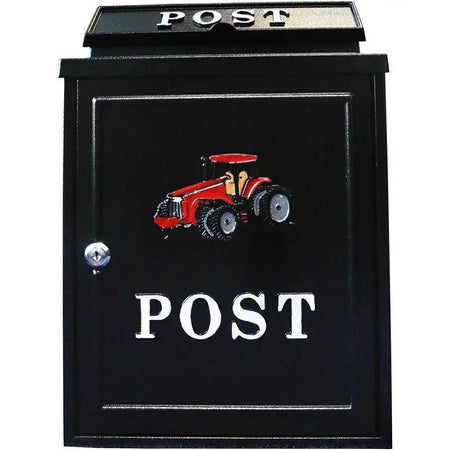 INGLENOOK BLACK ALUMINIUM POST MAIL BOX RED TRACTOR POST 88