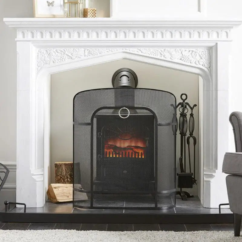 Inglenook Fire 52 Large Fireguard Black - Curved Top - 70cm