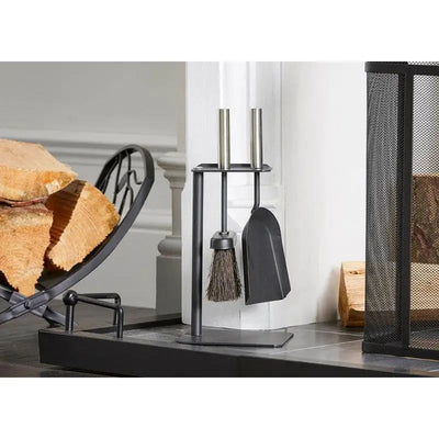 Inglenook FIRE151 2pc Hearth Set Black With Stainless Steel
