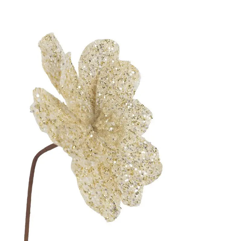 Ivory Glitter Flower Stem 50x25cm - Christmas >> Picks