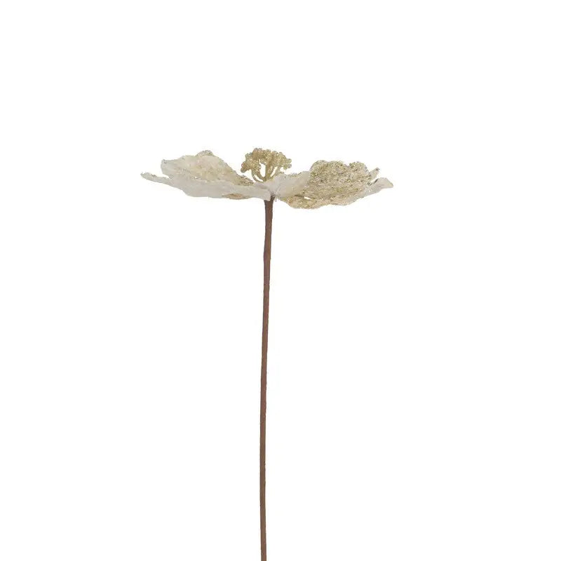 Ivory Glitter Flower Stem 50x25cm - Christmas >> Picks