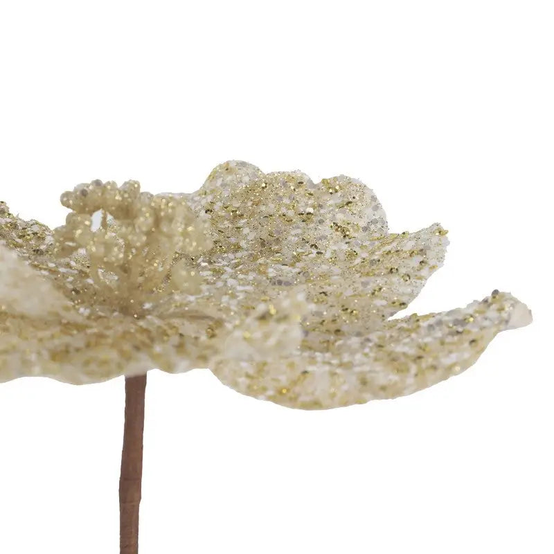 Ivory Glitter Flower Stem 50x25cm - Christmas >> Picks