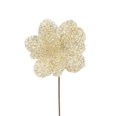 Ivory Glitter Flower Stem 50x25cm - Christmas >> Picks