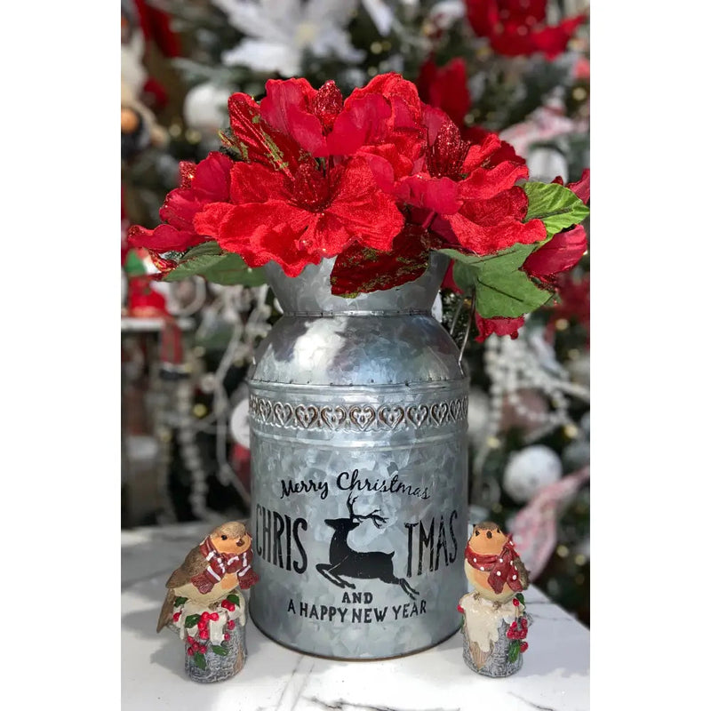 Jingles 29cm Metal Christmas Milk Churn Planter - Christmas