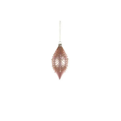 Jingles 7X13cm Pink Glass Drop With Pearl Beads - Christmas