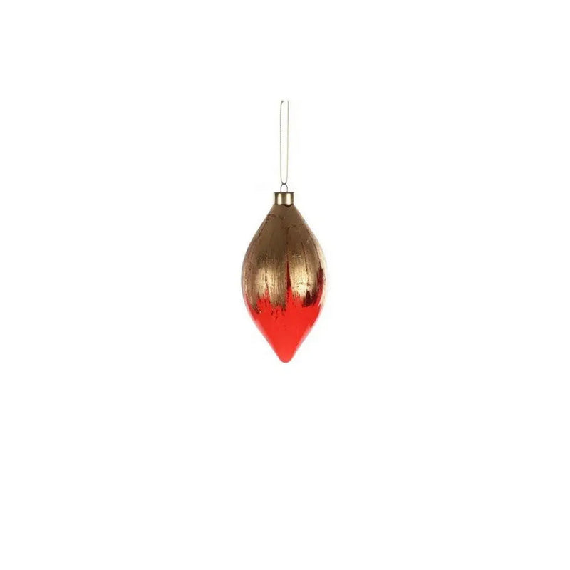 Jingles 7X13cm Red And Gold Glass Drop - Christmas