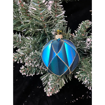 Jingles 8cm Blue Diamond Geometric Glass Bauble - Christmas