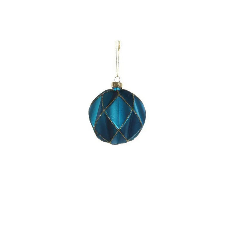 Jingles 8cm Blue Diamond Geometric Glass Bauble - Christmas