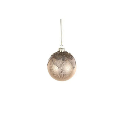 Jingles 8cm Gold Glass Bauble With Glitter Leaf - Christmas