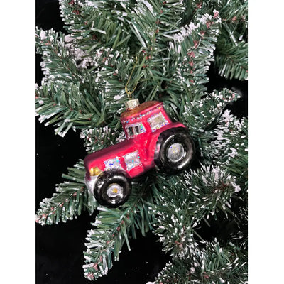 Jingles 9.3cm Red Tractor Glass Decoration - Christmas >>