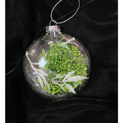 Jingles 9.5cm Flat Glass Bauble Green Beads / Leaf -