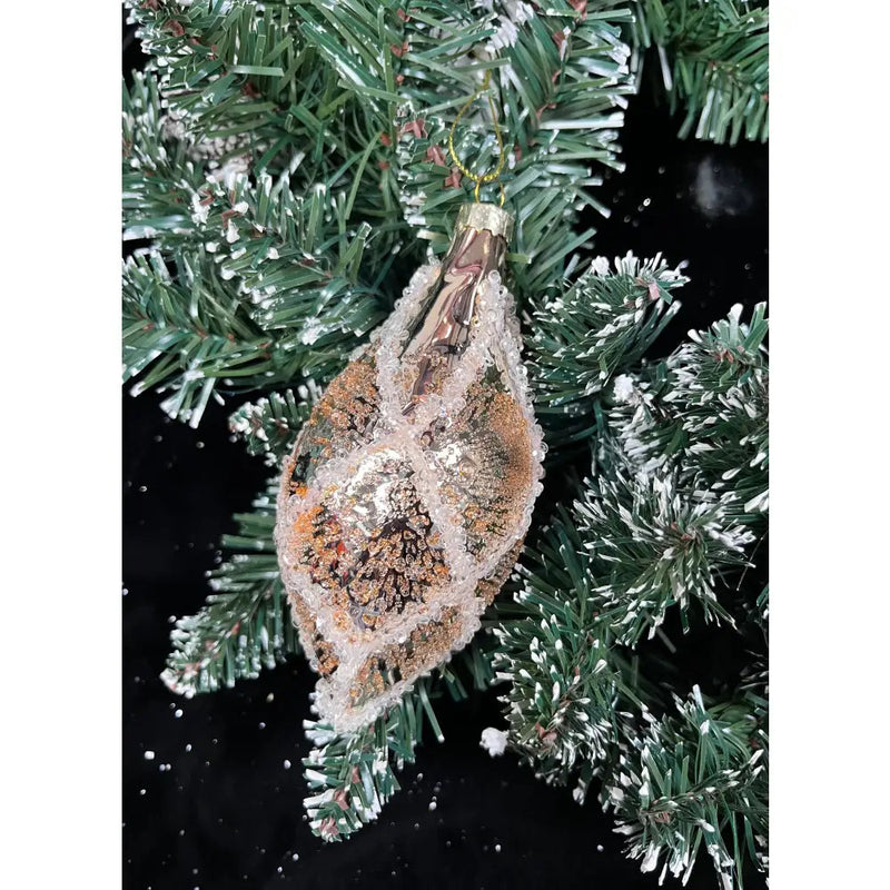 Jingles Glass Copper Bauble With Crystals 12cm - Christmas