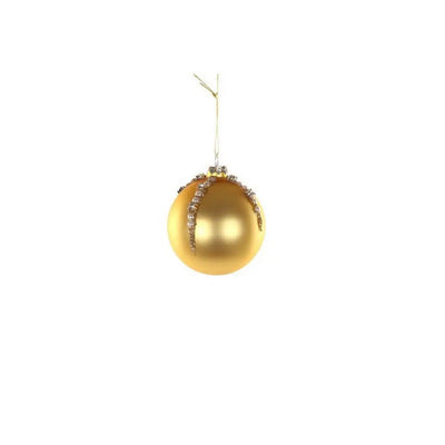Jingles Glass Matt Gold Bauble With Pearls 8cm - Christmas