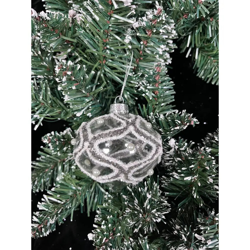 Jingles Glass Onion With Silver Glitter & Pearls 8cm -