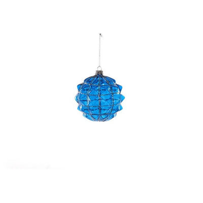 Jingles Glass Opaque Blue Geometric Bauble 10cm - Christmas