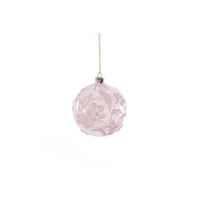 Jingles Glass Opaque Pale Pink Bauble Floral Design -