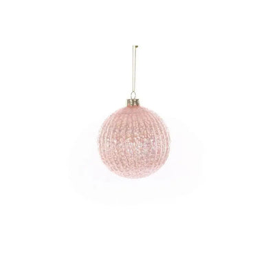 Jingles Glass Pale Pink Crackle Bauble 10cm - Christmas