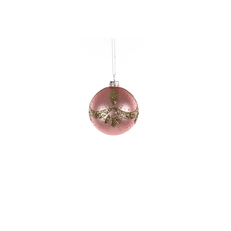 Jingles Glass Pink Bauble With Gold Scallop 8cm - Christmas