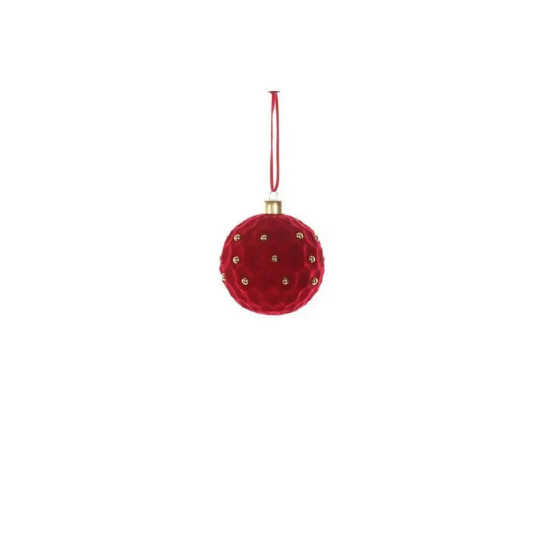 Jingles Glass Soft Touch Red Bauble Gold 8cm - Christmas