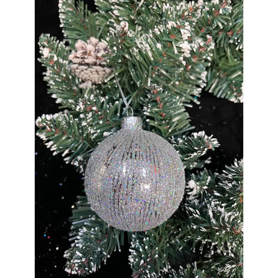 Jingles Silver Lined Glitter Glass Bauble 8cm - Christmas
