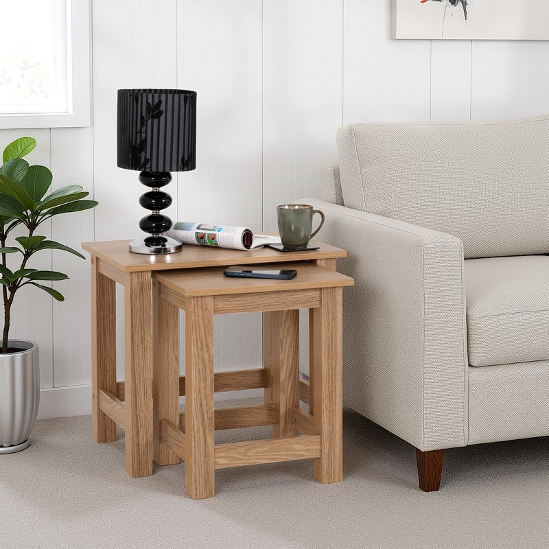 Tessa Natural Oak Effect Nest of Tables - 560 x 390 x 515cm & 400 x 350 x 485mm